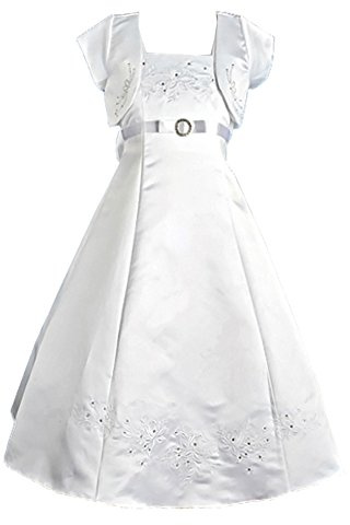 Lito Angels Filles Strass Broderies Robes De Demoiselle d'honneur Fleur Occasion Spéciale Communion avec Boléro 11-12 Ans Blanc