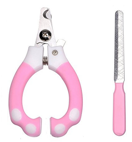 DUBENS Krallenzange Nagelknipser, Krallenschneider + Nagelfeile, für kleine, mittlere & große Hunde, Katzen, andere Nager, Krallenpflege KrallenschereNagelzange mit Sicherheitsverschluss, Rosa