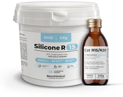 Reschimica Gomma Siliconica Liquida Bicomponente R15 (5 kg) | Ideale per Stampi in Silicone morbidi, Fai Da Te, Indurimento Rapido, Realizzare Stampi per Resina, Cera, Gesso e Cemento