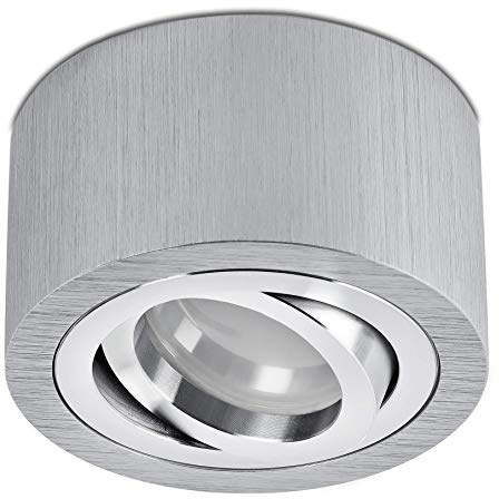 lambado® Flache LED Aufbauleuchte/Deckenstrahler Set inkl. 230V 5W Spots dimmbar - dezente Aufbaustrahler/Deckenspots (rund, alu gebürstet, schwenkbar)