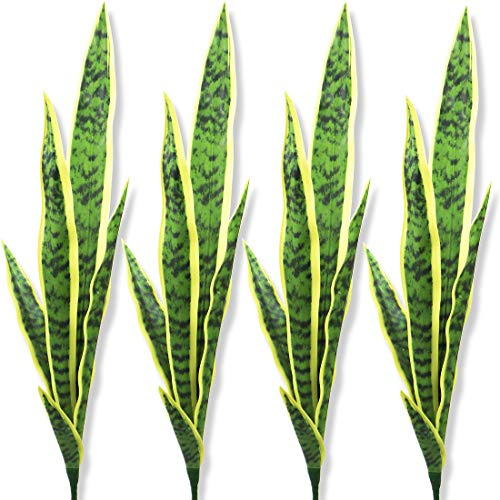 Bird Fiy Artificial Snake Plants 30 Faux Agave Fake Sansevieria Artificial Silk Plant for Home Garden Office Store Decoration 4 Pcs (Yellow)