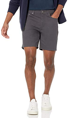 Amazon Essentials Pantalones Cortos Elásticos de Corte Ajustado con 5 Bolsillos, Entrepierna de 17,8cm Hombre , Gris Oscuro, 40W
