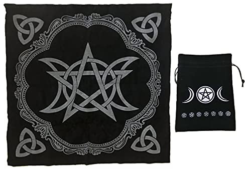 Altartuch, hochwertiger dicker Samtstoff, dreifacher Mond-Pentagramm-Tarot-Tuch, Verwendung für Wicca-Hexereibedarf und Werkzeuge, Tischdecke, Astrologie-Wandteppich + Tarot-Kartentasche