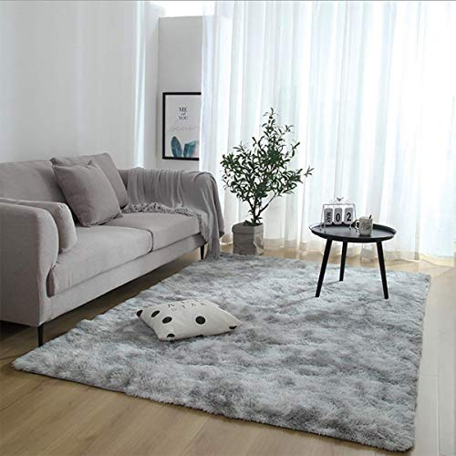 Calore Tappeto Salotto, Peloso Tappeti Moderni Soggiorno, Moderno Tappeto Camera da Letto, Shaggy Tappeti Morbido e Soffice per la Camera (grigio bianco, 135 x 185 cm)