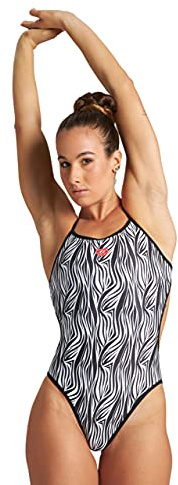 ARENA Dam tryck Challenge Back Reversible MaxLife One Piece Athletic Training Swimsuit Endelad baddräkt, Animalisk svart, 22