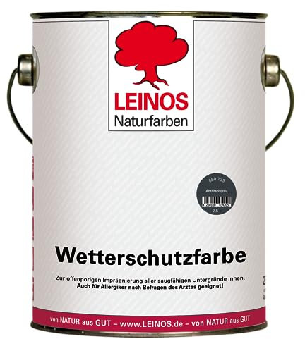 LEINOS Wetterschutzfarbe 2,5 l | Anthrazitgrau Holzlasur für Holzfassaden Fenster Gartenhäuser| wetterbeständige Deckfarbe und langanhaltenden Schutz