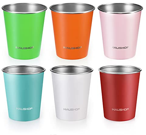 HAUSHOF Pint Cup, 14 oz Stainless Steel Cups, Stackable Metal Drinking Cups, Stacking Beer Pint Cups for Home, Party, Camping, Outdoor, Unbreakable, 6 Pack