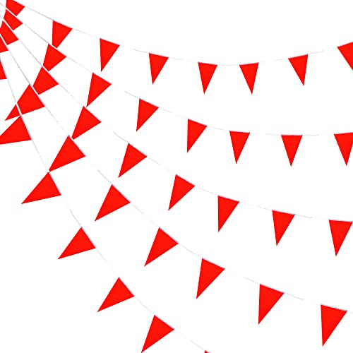 Consummate 100 Feet Red Blank Pennant Banners Flags String Hanging DIY Triangle Bunting Flags for Grand Opening,Kids Birthday,Party Decorations,60 PCS