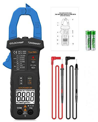 Stromzange Zangenmessgerät, 7200SMART 6000 Zähler Auto-Range Strommessgerät 400A AC Strom, 600V AC/DC Spannung mit LCD Hintergrundbeleuchtung, NCV, Kapazität, Kontinuität, Widerstand, Dioden Test