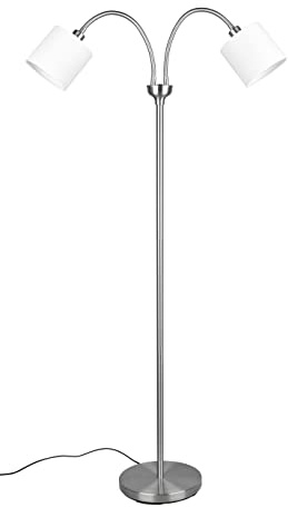 Reality Golvlampa TOMMY R46332001, matt nickelmetall, vit tygskärm, exklusivt 2 x E14