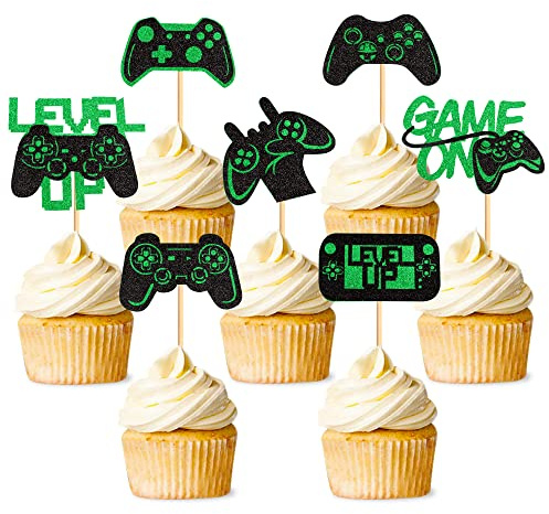 28 Stück Videospiel Kuchenaufsatz Gaming Dekoration Level Up Videospiel Cupcake Aufsätze für Spiele Motto Partys Kindergeburtstag Babyparty Party Dekorationen