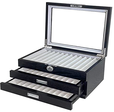 MR Maestro Relojero - Stifthalterbox mit Vitrine | Platz für 36 Schreibgeräte | Füllfederhalterbox | Kugelschreiber Aufbewahrung | Schwarz Holzstifte Aluminium | Holz und Glas, Elegantes Geschenk