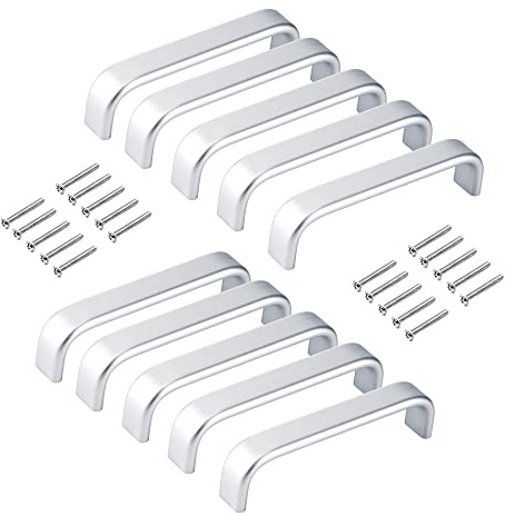 Johotone Cabinet Drawer Handles Aluminum Alloy Cupboard Handles Square Drawer Pulls Kitchen Door Handles Furniture Knobs 96mm 10 Pack Matte Silver
