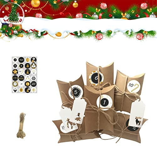 24 Weihnachtskalender Boxen Set, Adventskalender Zum Befüllen, Kraft Papier Geschenk Box, Weihnachtskalender Zum Befüllen, Adventskalender zum Selber Befüllen, für Weihnachten Verzieren