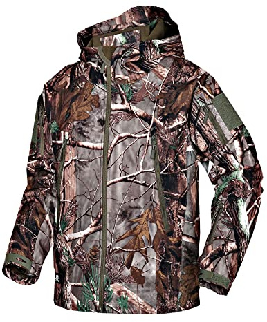 Aosyax Men's Softshell Jackets, Military, Tactical, Waterproof, for Camping, Hunting, Fishing, Outdoor, Hooded Jacket Tree M