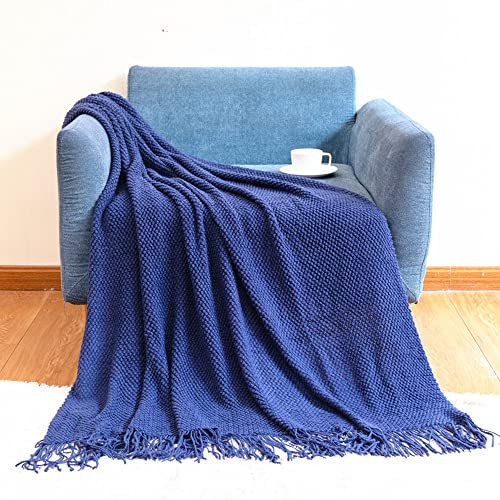 AVRYN Plüschdecke, Decke, Wabendecke mit Quasten, wendbare große Strickdecke, leichte, weiche, warme Bettdecke mit Fransen, 127 x 172 cm-Rot (Color : Navy)
