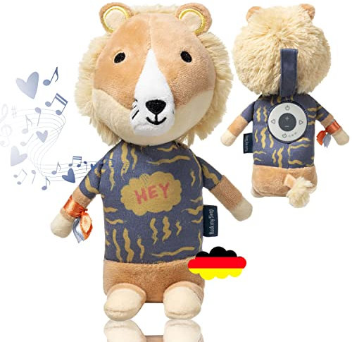 Spieluhr Baby - Frei bespielbares Kuscheltier Baby | Kuschelige Einschlafhilfe Babys mit Schlaf-Timer - Musikbox Kinder als Plüschtier | Einschlafhilfe Kinder bis 6 Jahre | Löwe mit Geschenk-Set
