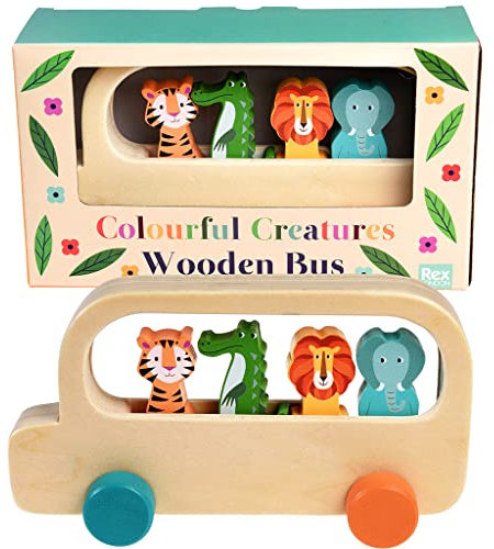 Rex London Bus Holzspielzeug mit Vier bunten Tieren als Passagiere