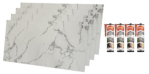 IZODEKOR Revêtement mural aspect marbre - 4 pièces - 120 x 60 cm - Alternative aux carreaux de salle de bain/cuisine, panneaux muraux de douche, panneau mural pour crédence de cuisine, salle de bain