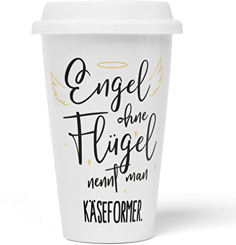 JUNIWORDS To-Go Becher mit Deckel, Engel ohne Flügel nennt man Käseformer (5169209)
