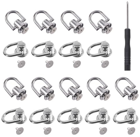 Keadic Brass D Rings Rivets Assorted Set with Installation Tools, 360 Rotatable Post Head Buttons Studs Rivets Nails Chicago Stud Screw for DIY Leather Collar Belt Backpack Handbag Shoes Case