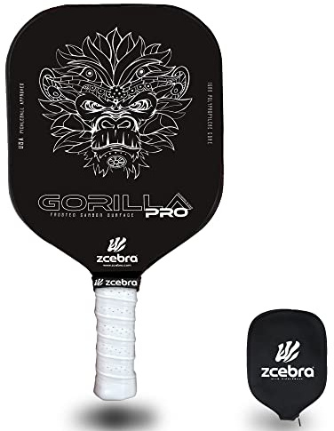 ZCEBRA Pala de Pickleball Grafito - Raqueta Fibra de Carbono núcleo 16 mm de Polipropileno Frosted Pure Carbon - Set Funda Neopreno - Gorilla Pro Black