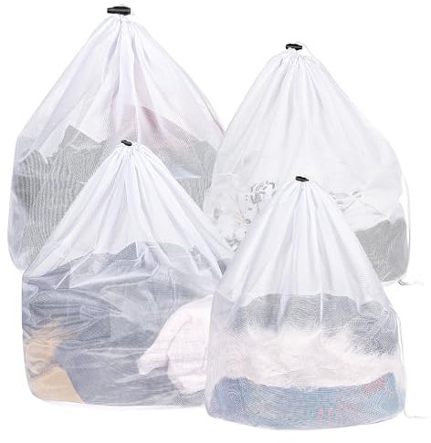 Hochwertiges 4er Set Feinmaschen-Wäschesäcke für die Waschmaschine - Mit praktischem Schnürverschluss und 4 verschiedenen Größen - Perfekt für Feinwäsche, Babykleidung und BHs