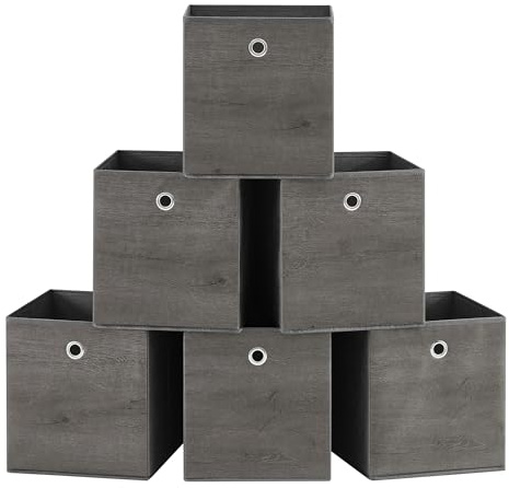 SONGMICS Aufbewahrungsbox 6er Set, Faltbox, 26 x 26 x 28 cm | Ordnungsboxen, Stoffbox, Organizer für Kleidung, Vliesstoff, für Würfelregal, Grau, TINA Kollektion RFB126G01