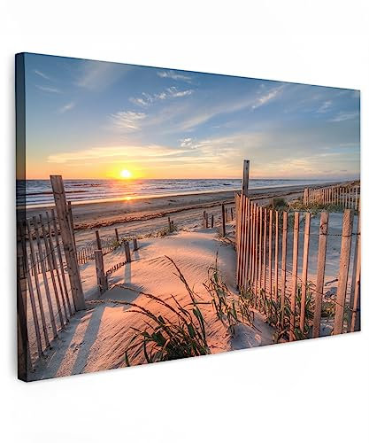 MuchoWow© Impression sur Toile Decoration Murale Peinture 120x80 cm Tableaux Decoratifs Muraux Déco Chambre Tableau Salon Dune - Coucher de soleil - Plage - Plantes - Mer