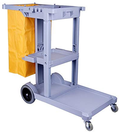 FLYIFE Movable Hand Trucks Cleaning Trolley Cart with Rubbish Bag, 3 Shelf Cleaning Rolling Janitor Cart, Janitorial Maid's Cart, Housekeeping Cart