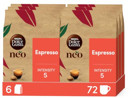 NEO Espresso par NESCAFÉ® Dolce Gusto® - 72 dosettes de café compostables à base de papier (6 boîtes de 12 dosettes)