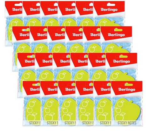 Berlingo Klebezettel Block, 70x70 mm, 24 Blöcken, 50 Blatt pro Block, klebende Notizzettel für Notizen und To-Do-Listen, Serie Apfel, neon farben, grün