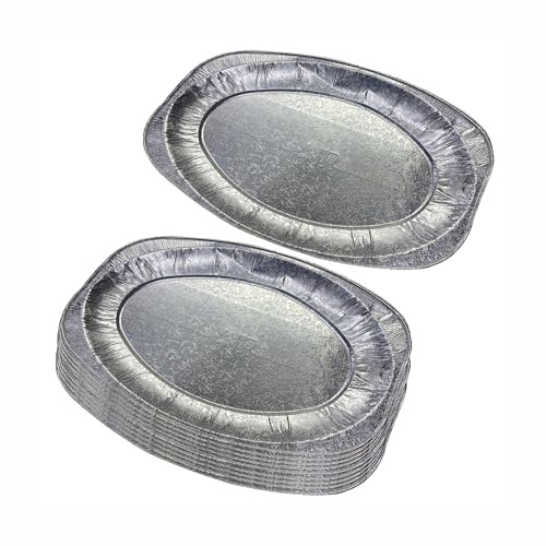 JMS we create smile (Pack of 10) Large Disposable Serving Platter Foil Trays 17 Oval Platters Oven & Food Safe Recyclable Party Serving Trays Party Food Platters Buffet Serving Dishes