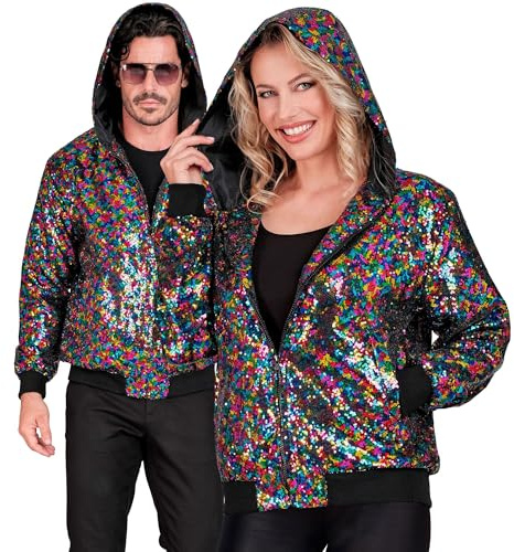 W WIDMANN MILANO Party Fashion - Pailletten Bomberjacke | mit Kapuze, Glitzer Jacke Erwachsene für Karneval, Festival, Mottoparty und auffällige Party-Outfits