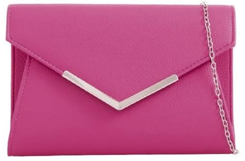 Bolso de mano de piel sintética estilo sobre para novia, graduación, boda, noche, fiesta, bolso de hombro, rosa fucsia, medium