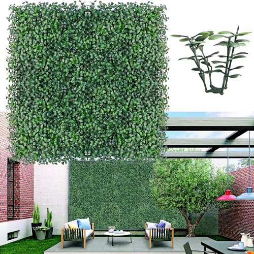 ODTORY Artificial Boxwood Wall Panels 20x20 inch 26Pcs, UV-Anti Faux Greenery Grass Hedge for Privacy Screen，Fake Ivy Plant Fence for Outdoor Garden, Backyard, Balcony, and Indoor Home Decoration