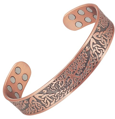 YINOX 10-Kupferarmbänder mit starker magnetischer Behandlung für Arthritis, offen und frei einstellbar, geeignet für Männer und Frauen zu tragen, 3500 Gauss zur Linderung von Migräne (B)