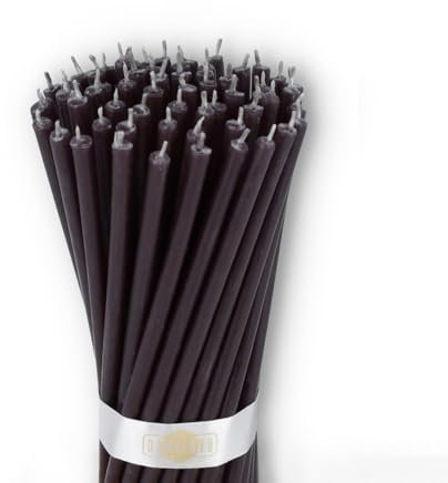 Danilovo Reine Bienenwachskerzen – tropffrei, rauchfrei, hohe, dünne Spitzkerzen – dekorative Kerzen für Kirchgebet, Deko oder Geburtstagskerzen – Honigduft Kerzen – 16 x 0,5 cm (Schwarz, 50 Stück)