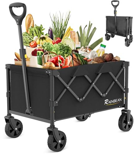 RAINBEAN Festival Trolley on Wheels Folding Wagon Foldable Trolly Heavy Duty Shopping Cart Utility for Camping Garden Beach Sports Fishing, Black (100L)