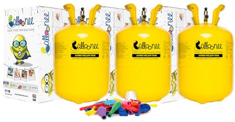 Balloonee Jumbo Disposable Helium Party Kit - Pack of 3, Helium Tank for Balloons At Home, 13.5 Cu Ft Helium Balloon Pump Kit with 150 Assorted Latex Balloons, Portable for Celebrations