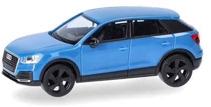 Herpa modellbil Audi Q2 i turbosblå, miniatyr i skala 1:87, samlarobjekt, tillverkad i Tyskland, plastmodell