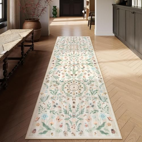 Lahome Küchenläufer aus Kunstwolle, rutschfest, waschbar, für Flur, Eingangsbereich, Schlafzimmer, 60 x 30 cm, Beige
