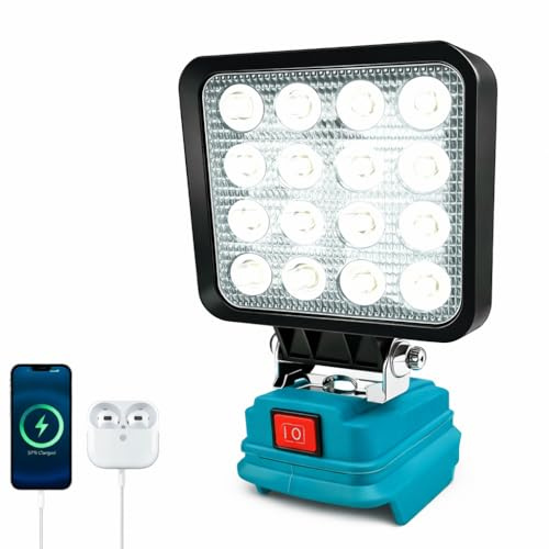 bycpower Akku Lampe für Makita 18V, 40W 4000LM Kabellose Arbeitsleuchte, 2 Modi LED Akku Strahler mit USB & Type-C Aufladung, Tragbares Flutlicht für Notfälle, Baustelle, Autoreparaturen (kein Akku)