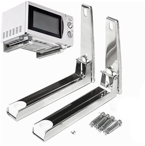 GZKDKZB Marco de Soporte para Estante de microondas, Estante Extensible Plegable de Acero, Soporte de Montaje en Pared para Horno microondas, Acero Inoxidable Plateado. Soporte de Montaje
