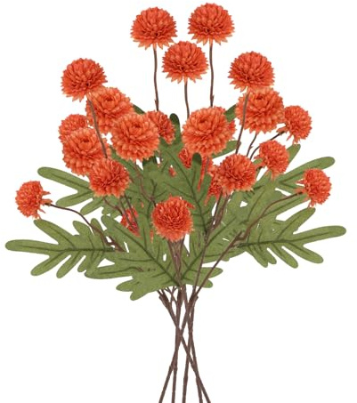 RXMORI 8 Stück Künstliche Kiku-Blume, Chrysanthemen-Blumen, Künstlicher Kugelblumenstrauß, 50,8 cm Langer Chrysanth-Mini-Kunstblumenstiel für Zuhause, Hochzeit, Party, Dekoration