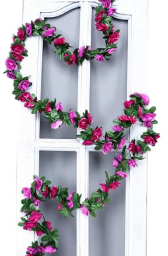 Anevous 4 Stück Künstliche Rosenrebe Blumengirlande, 250cm Deko Rosengirlande, Gefälschte Rosenranken Seidenblumen Hängend, Kunstblumen Girlande für Hochzeit, Garten, Wand Dekoration,Lila