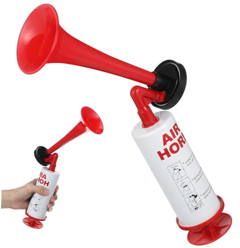 JOINPAYA Handluftdruckhupe Rot Tragbares Leichtes Air Horn Für Fußballspiele Sportveranstaltungen Partys Lautes Signalhorn Robustes Kunststoff Metallmaterial Zum Anfeuern Und Tröten