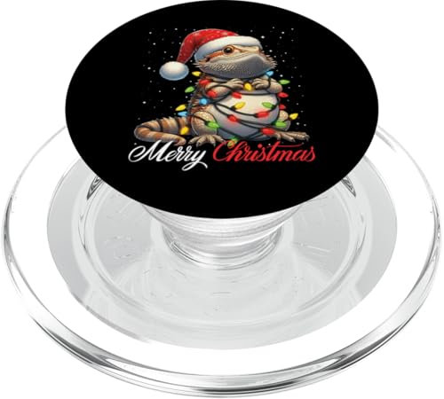 Bärtiger Drache Frohe Weihnachten Lichter Weihnachtsmannmütze Xmas Schnee PopSockets PopGrip für MagSafe