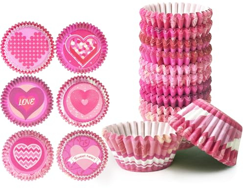 Gcardist Mini muffinsformar cupcake-mugg 300 stycken röd rosa alla hjärtans dag livsmedelskvalitet toning design muffinspapper bakformar cupcake-fodral (liten storlek)