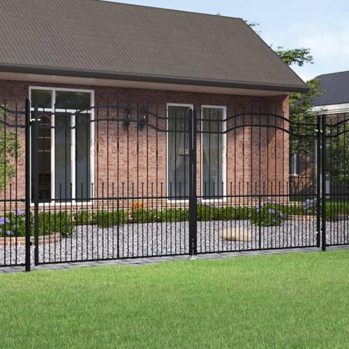 Brokky Fence Gate with Spear T O P Black 406x223 cm Powder-coated Steel-Garden Gates High galvanised wrought iron metal swing gate